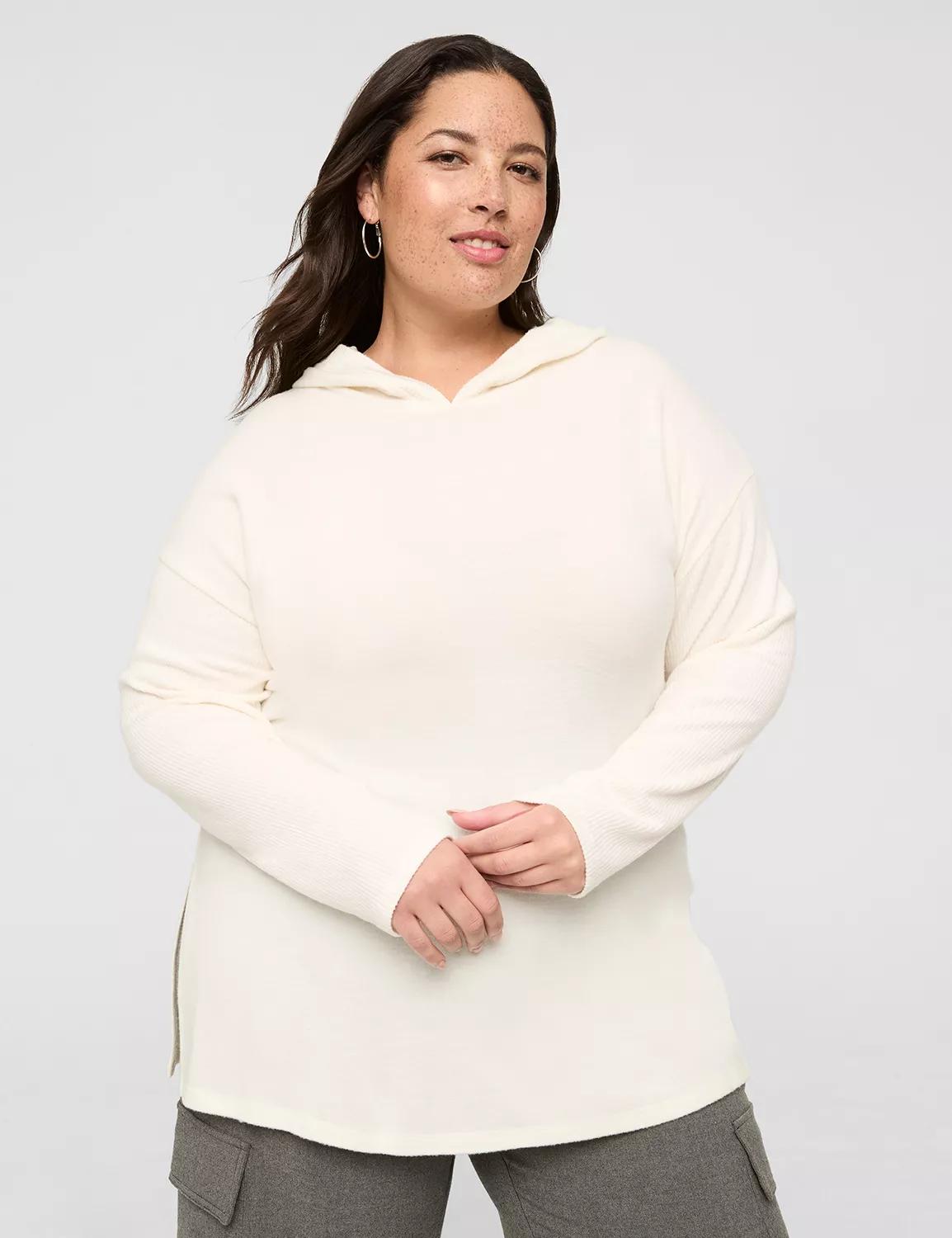 Cozy Rib-Mix Long-Sleeve Hoodie Tunic Product Image