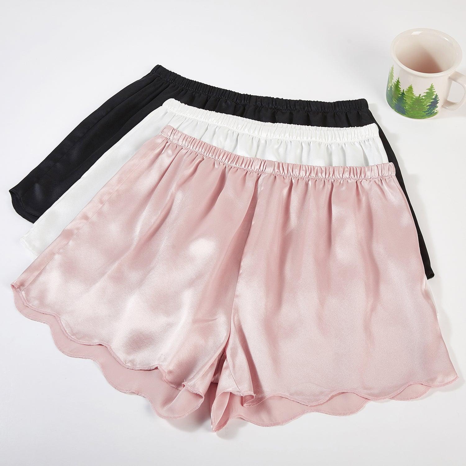 Dusty Rose Pure Silk Scallop Edged Shorts | 19 Momme Silk Charmeuse Product Image