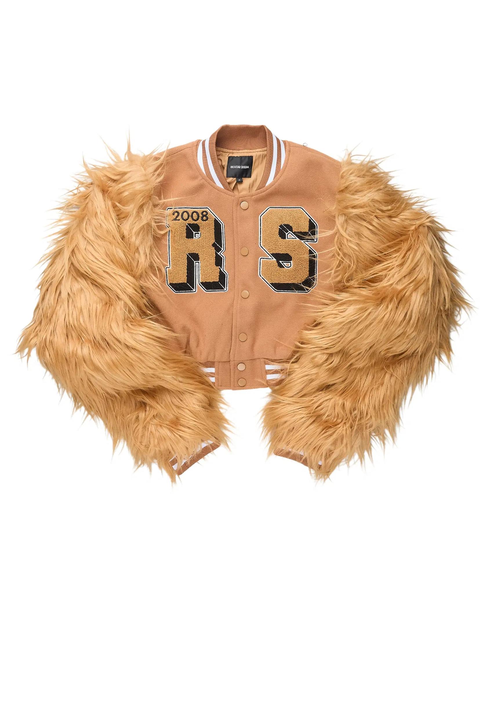 Jameicia Mocha Fur Sleeve Varsity Jacket Female Product Image