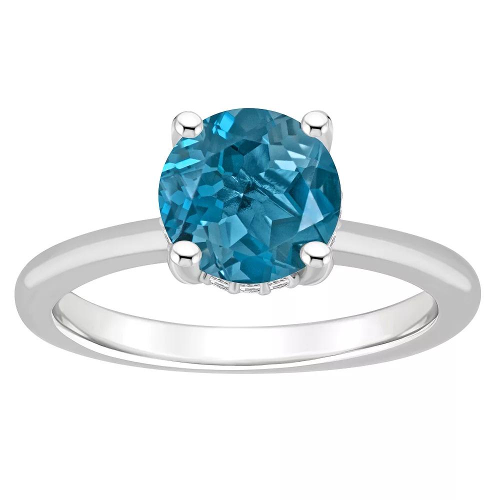 Alyson Layne Sterling Silver 8 mm Round Gemstone & Diamond Accent Ring, Women's, Size: 5, London Blue Topaz Product Image