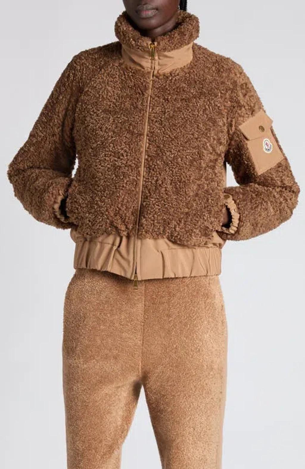 MONCLER Coligny Shell-trimmed Fleece Down Jacket In Brown Product Image