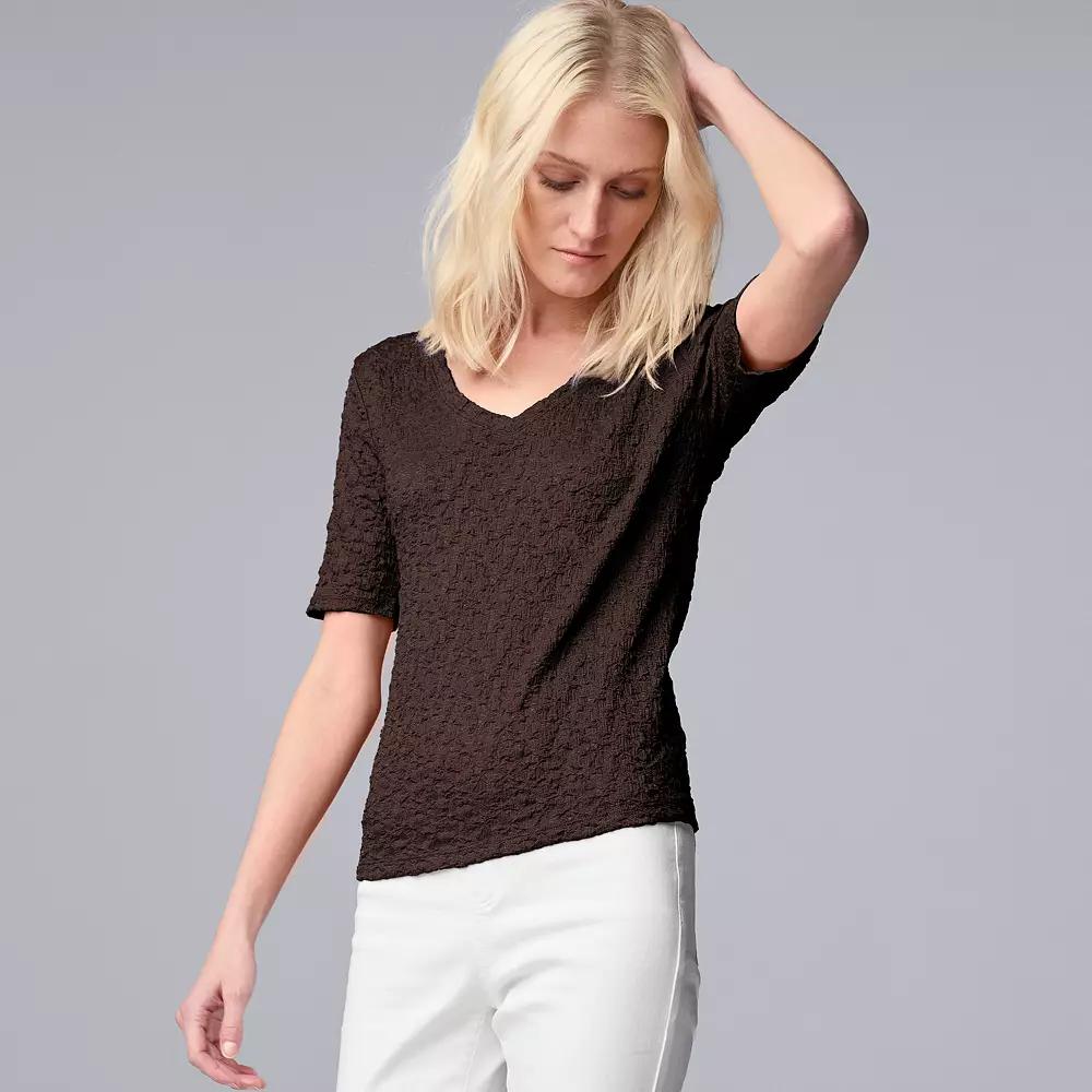 Women's Simply Vera Vera Wang V-Neck Short Sleeve Pucker Top, Size: Medium, Java Product Image