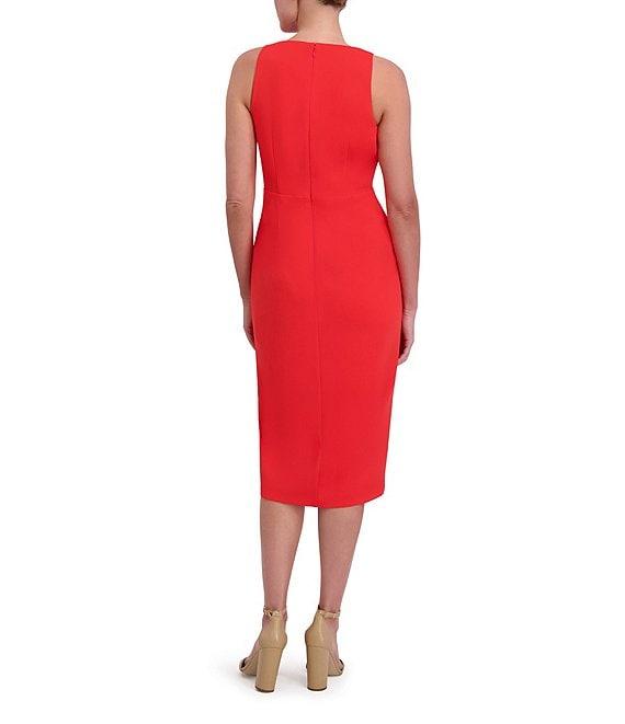 Anne Klein V-Neck Sleeveless Crepe Faux Wrap Midi Dress Product Image