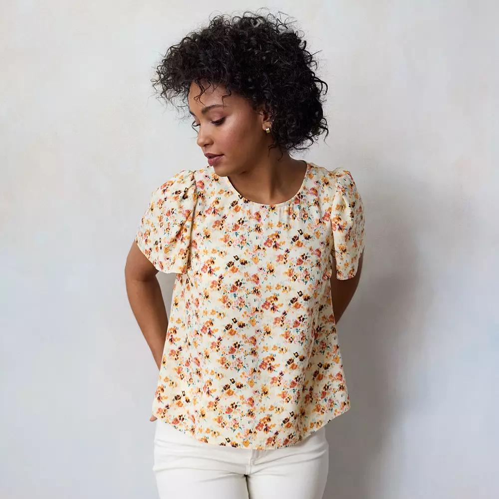 Petite LC Lauren Conrad Flutter Sleeve Woven Top, Women's, Size: XS Petite, Yellow Lexi Wallpaper Product Image