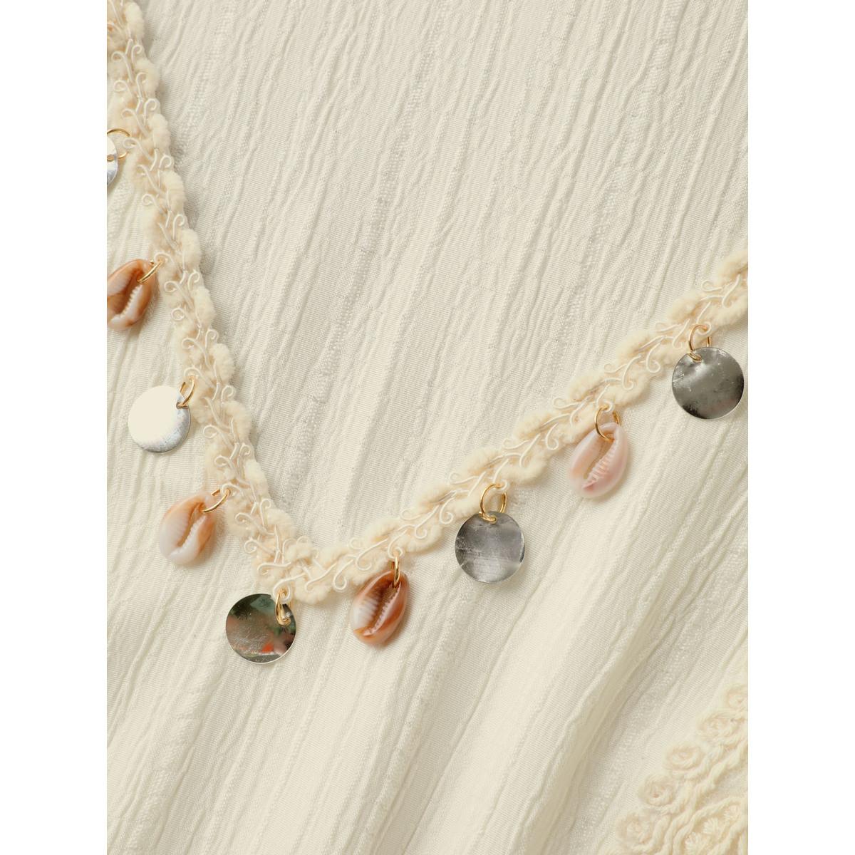 Plus Size Textured Solid Lace Trim Midi Dress Ivory Women V-neck Sleeveless Curvy BloomChic 30/6X Product Image