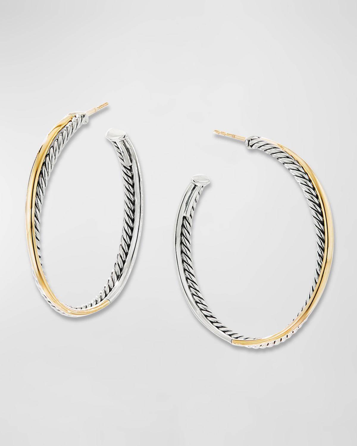 Womens Crossover Hoop Earrings in Sterling Silver with 18K Yellow Gold, 44mm Product Image
