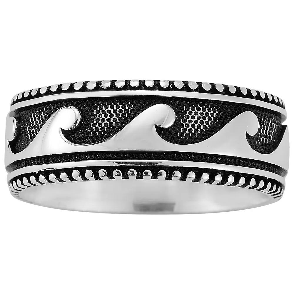 Menster Men's Sterling Silver Oxidized Wave Band Ring, Size: 11, Black Product Image