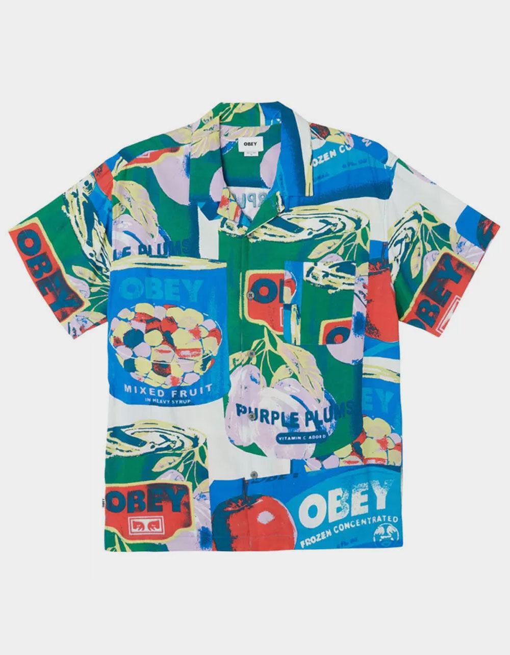 OBEY Fruit Cans Mens Button Up Shirt - BLK/MULTI Product Image