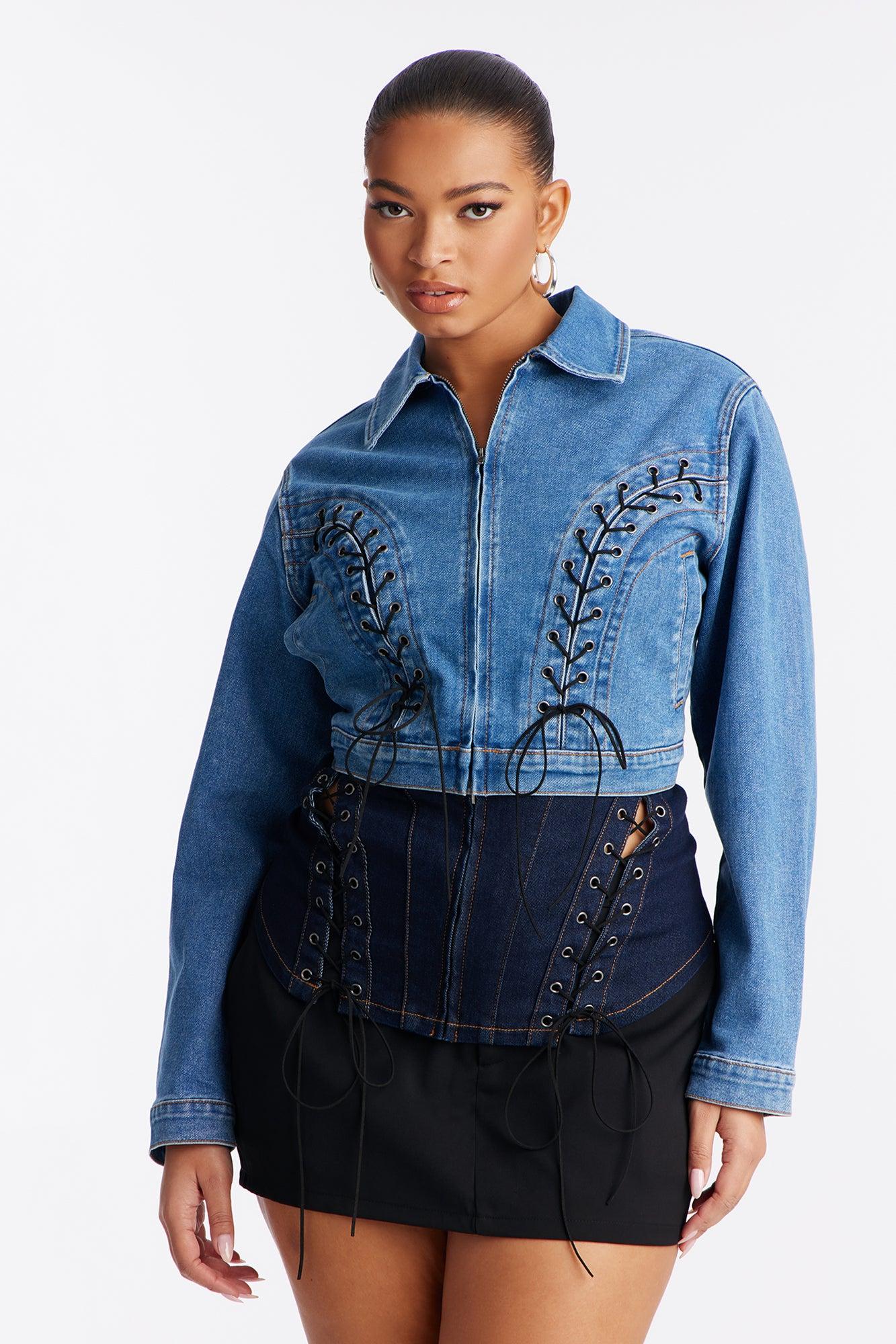 Laced Intentions Denim Jacket - Medium Wash Female Product Image