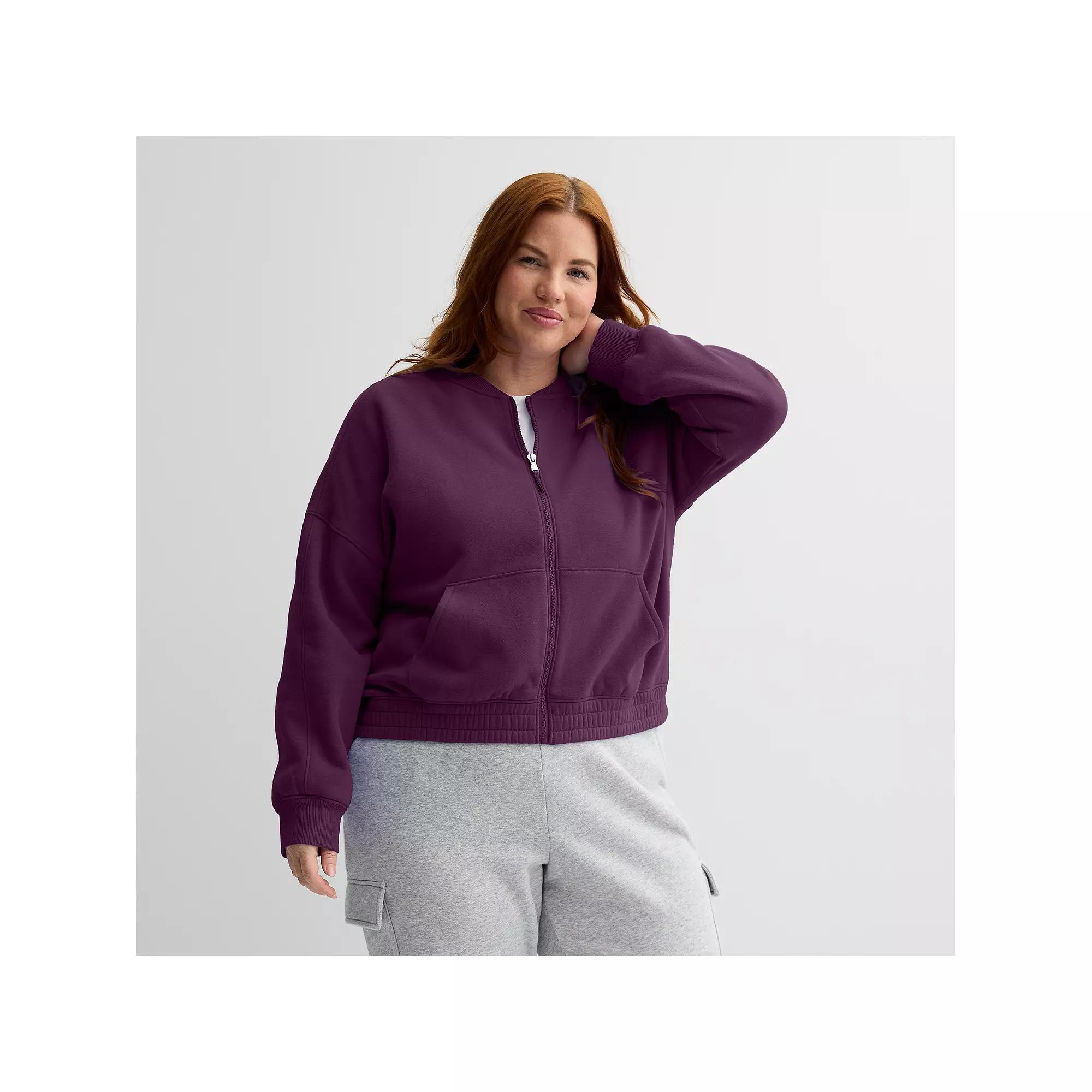 Plus Size Tek Gear® Ultrasoft Cropped Bomber Jacket, Women's, Size: 2XL, Purple Appeal Product Image