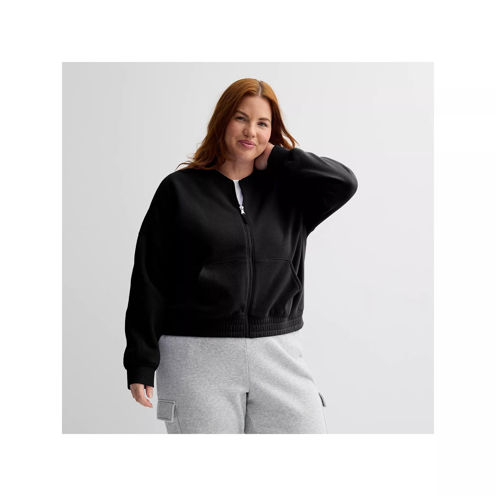 Plus Size Tek Gear® Ultrasoft Cropped Bomber Jacket, Women's, Size: 2XL, Mineral Black Product Image
