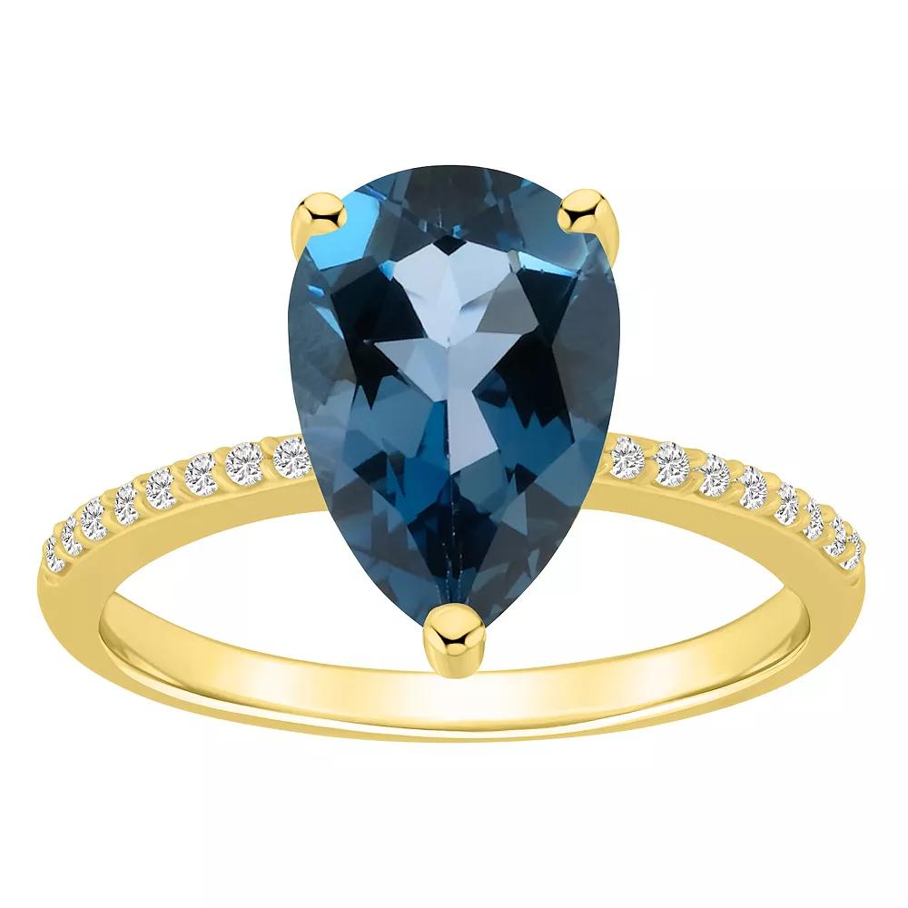 Alyson Layne Pear Shape London Blue Topaz 1/10 Carat T.W. Diamond Ring, Women's, 14k Gold Product Image