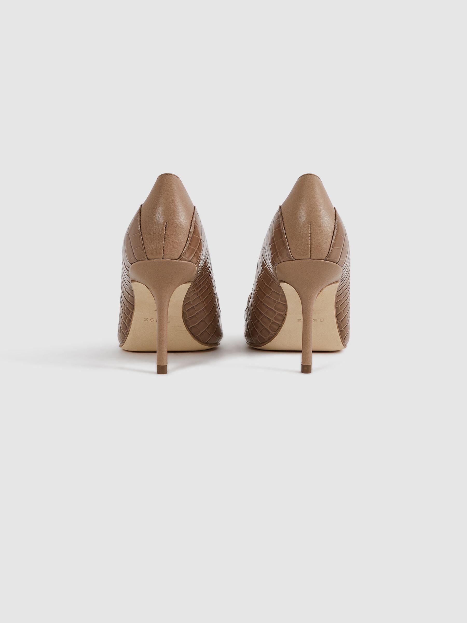 Leather Contrast Court Shoes in Taupe Product Image
