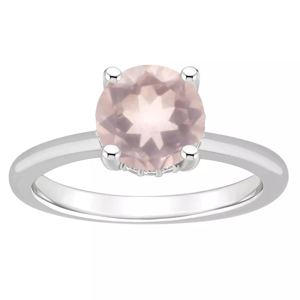 Alyson Layne Sterling Silver 8 mm Round Gemstone & Diamond Accent Ring, Women's, Pink Quartz Product Image