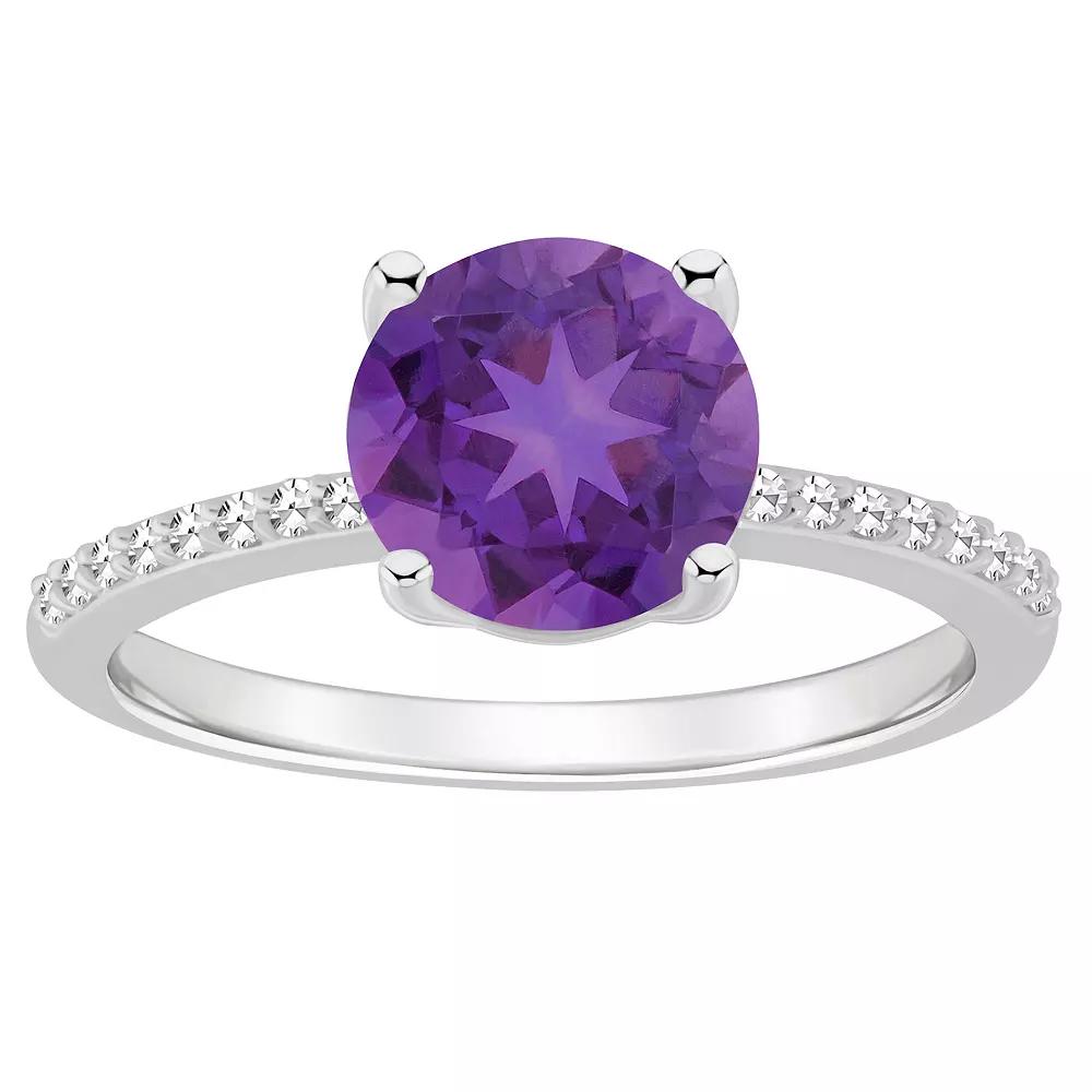 Alyson Layne Sterling Silver 8 mm Round Gemstone & 1/10 Carat T.W. Diamond Ring, Women's, Purple Product Image