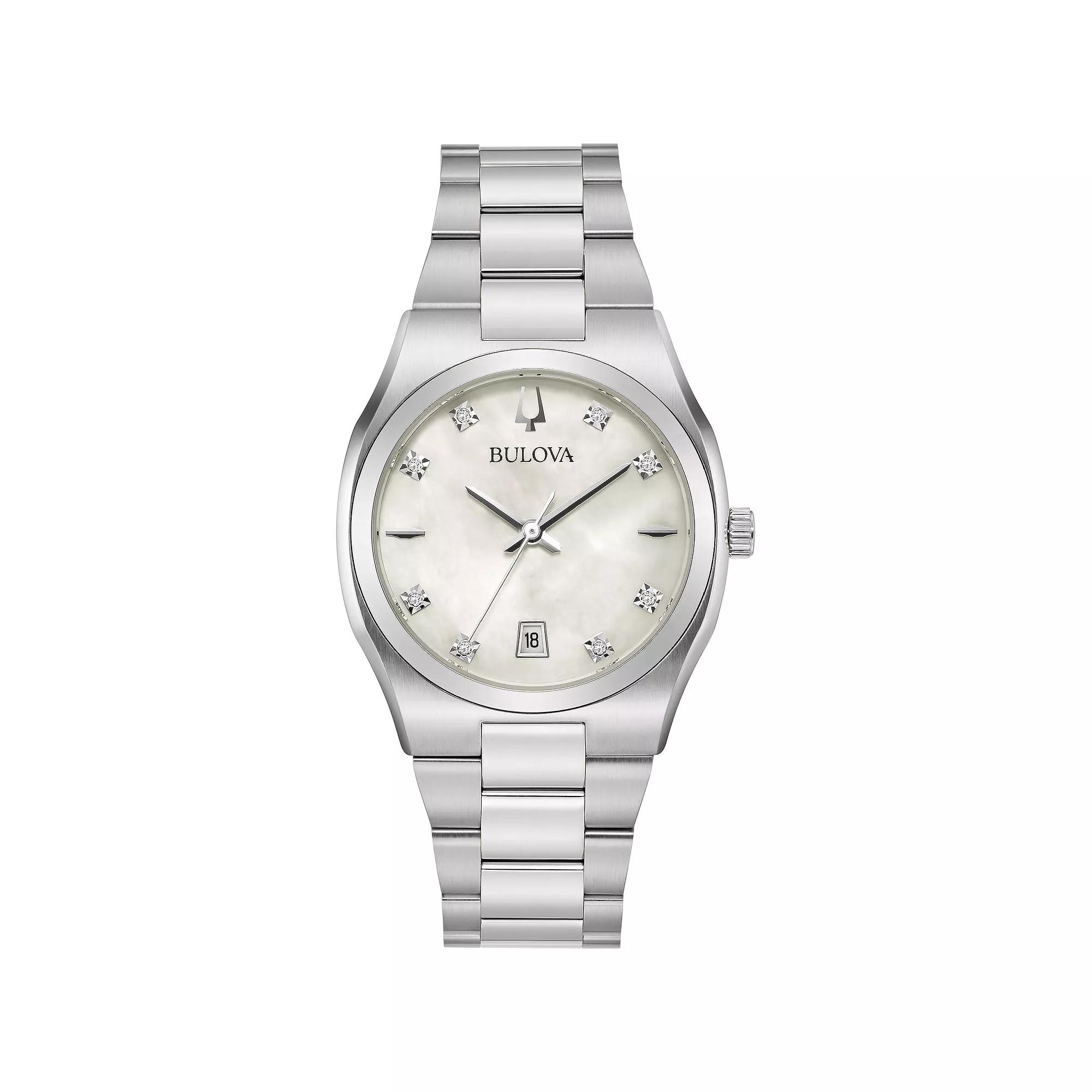 Bulova Womens Surveyor Stainless Steel Diamond Accent Dial Bracelet Watch Silver Product Image