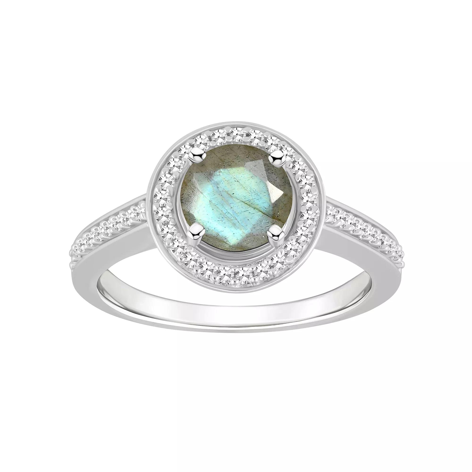 Celebration Gems Sterling Silver 7 mm Round Gemstone & 1/5 Carat T.W. Diamond Halo Ring, Women's,  Product Image
