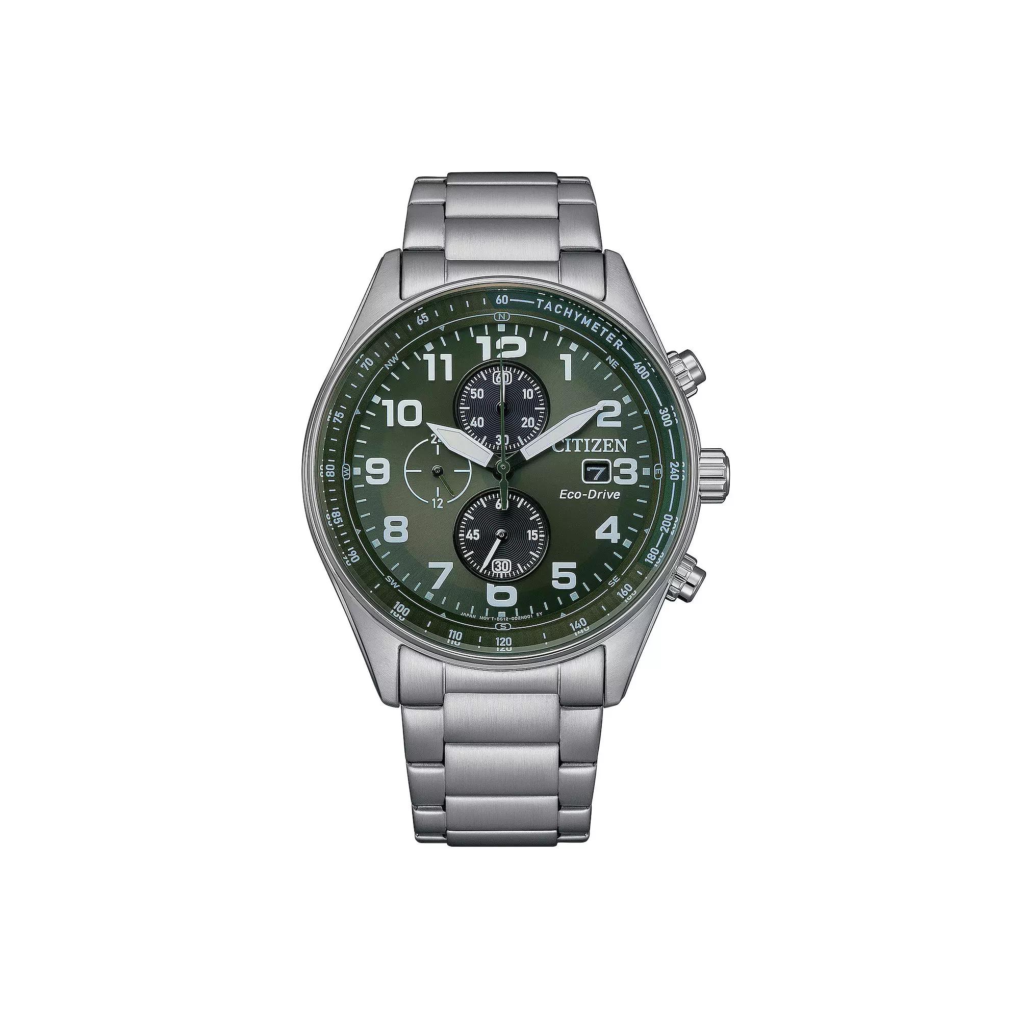 Citizen Mens Eco-Drive Stainless Steel Chronograph Bracelet Watch - CA0770-56X Green Silver Product Image