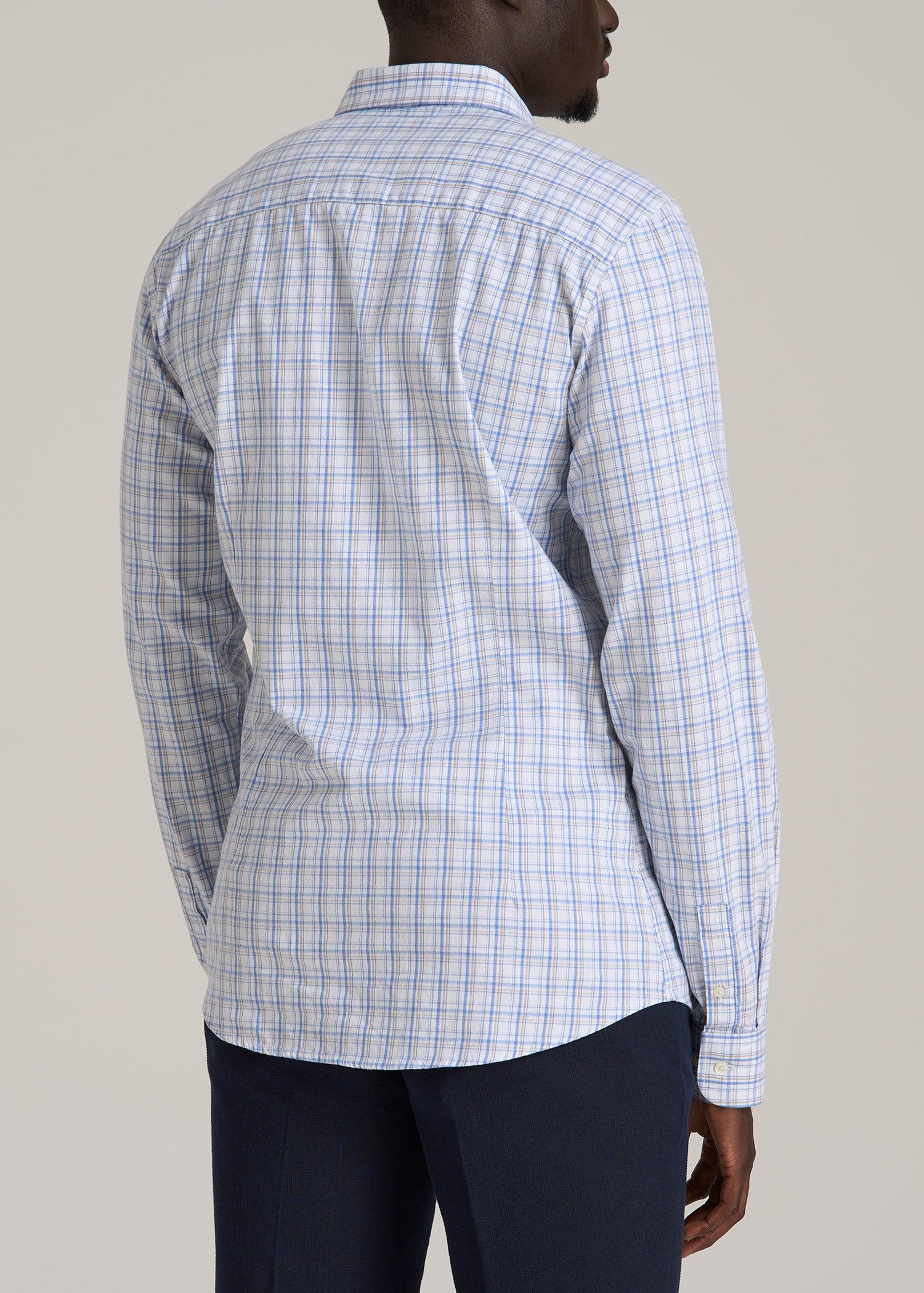 Oskar Button-Up Dress Shirt for Tall Men in Soft Blue and Beige Plaid Product Image