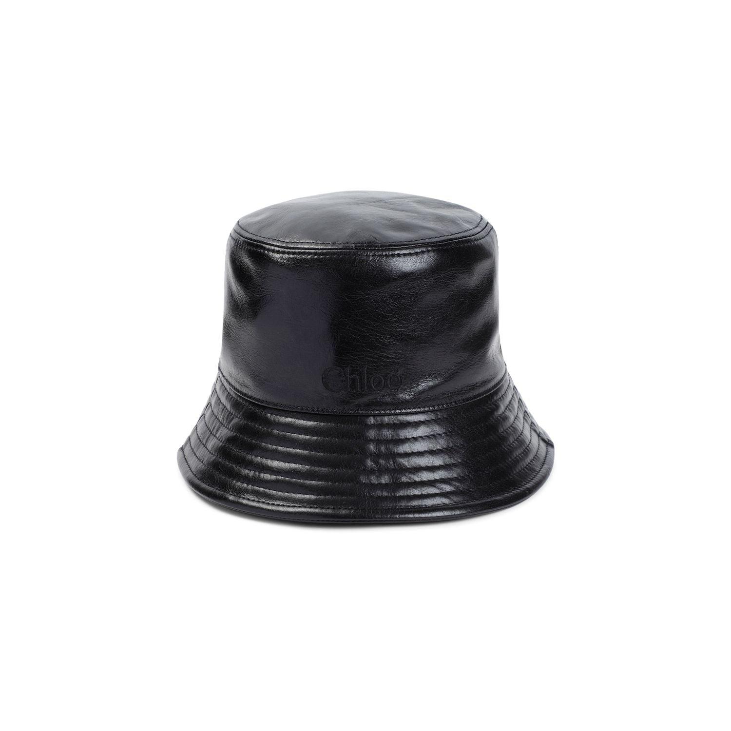 CHLOÉ Embossed Logo Bucket Hat In Shiny Calf Leather In Black Product Image