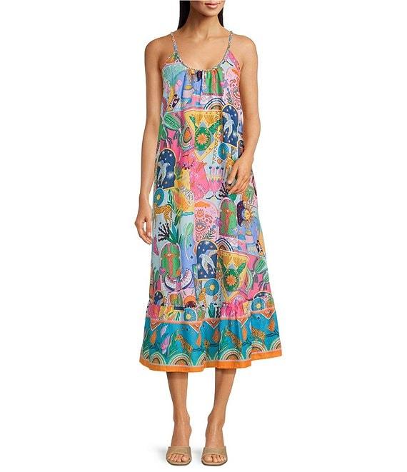 J.Marie Sloane Printed Scoop Neck Braided Midi Shift Dress Product Image