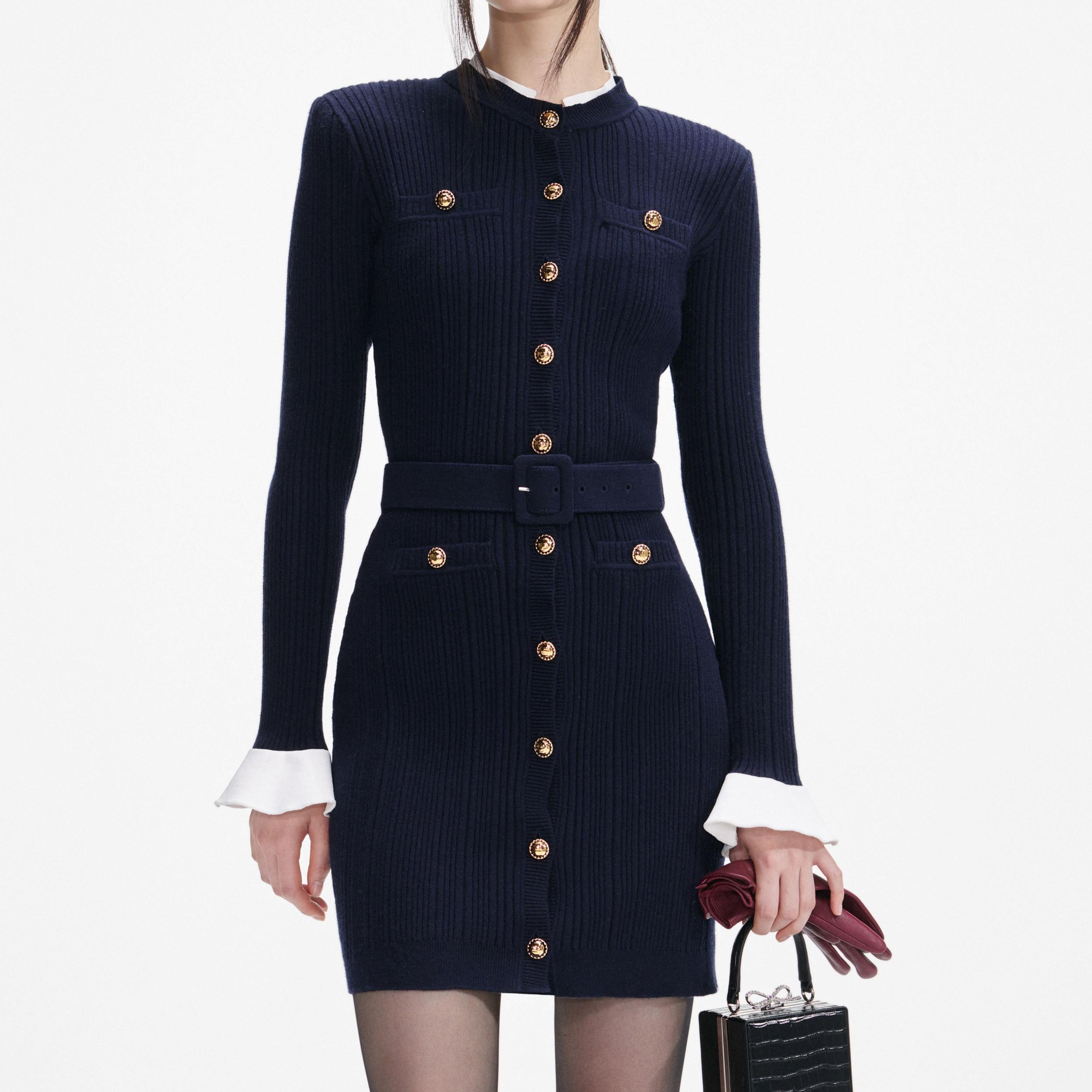 Navy Viscose Knit Mini Dress Product Image