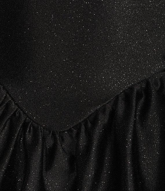 Honey and Rosie Glitter Knit Strapless Tiered Lace Up Tie Back Fit And Flare Dress Product Image