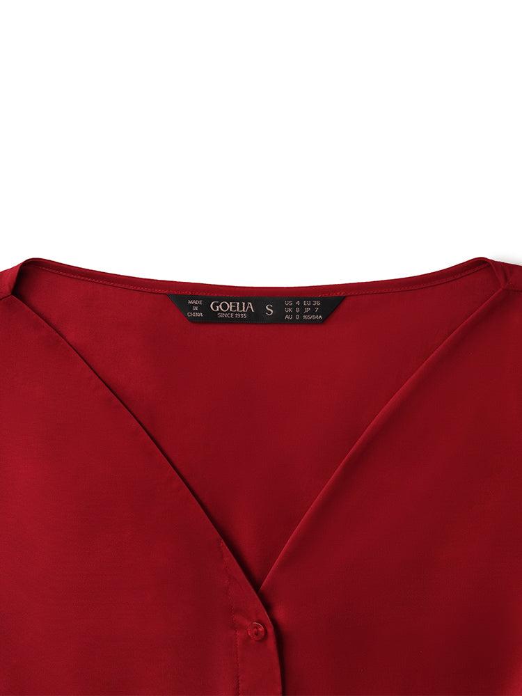 Petal Sleeves Gathered Waist V-Neck Women Midi Dress With Belt Product Image