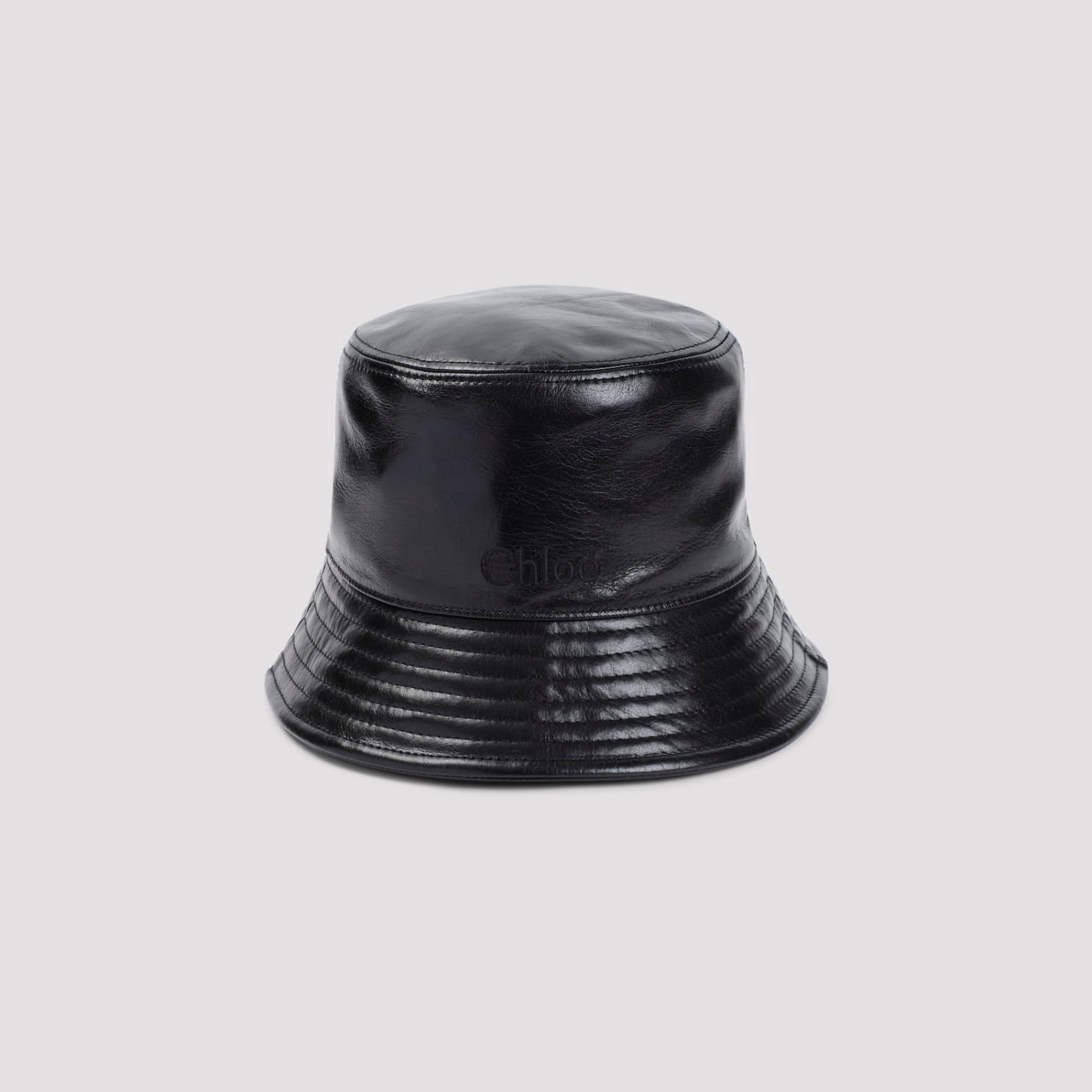 CHLOÉ Embossed Logo Bucket Hat In Shiny Calf Leather In Black Product Image