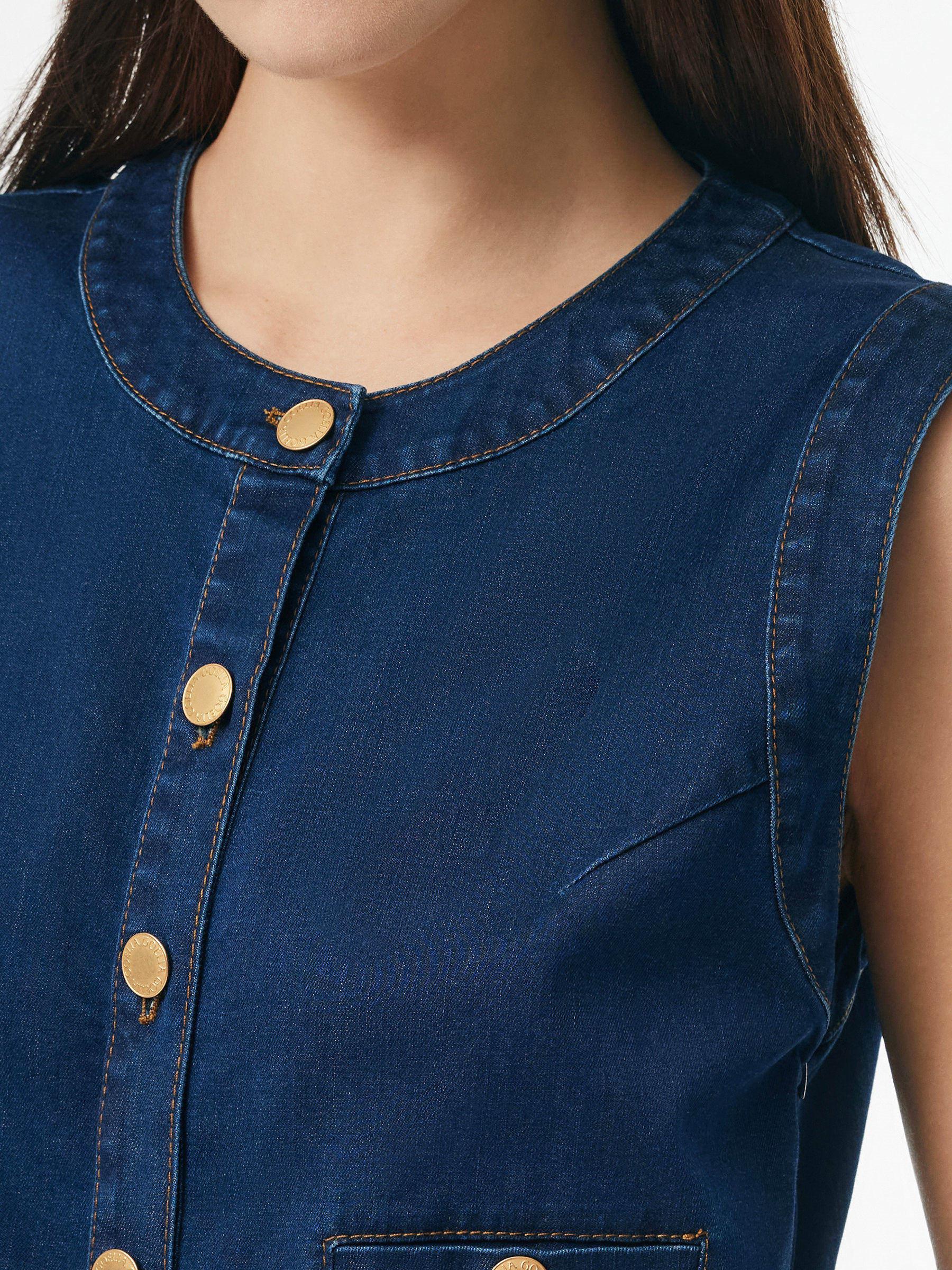 Denim Stretch Front Button Women Mini Dress Product Image