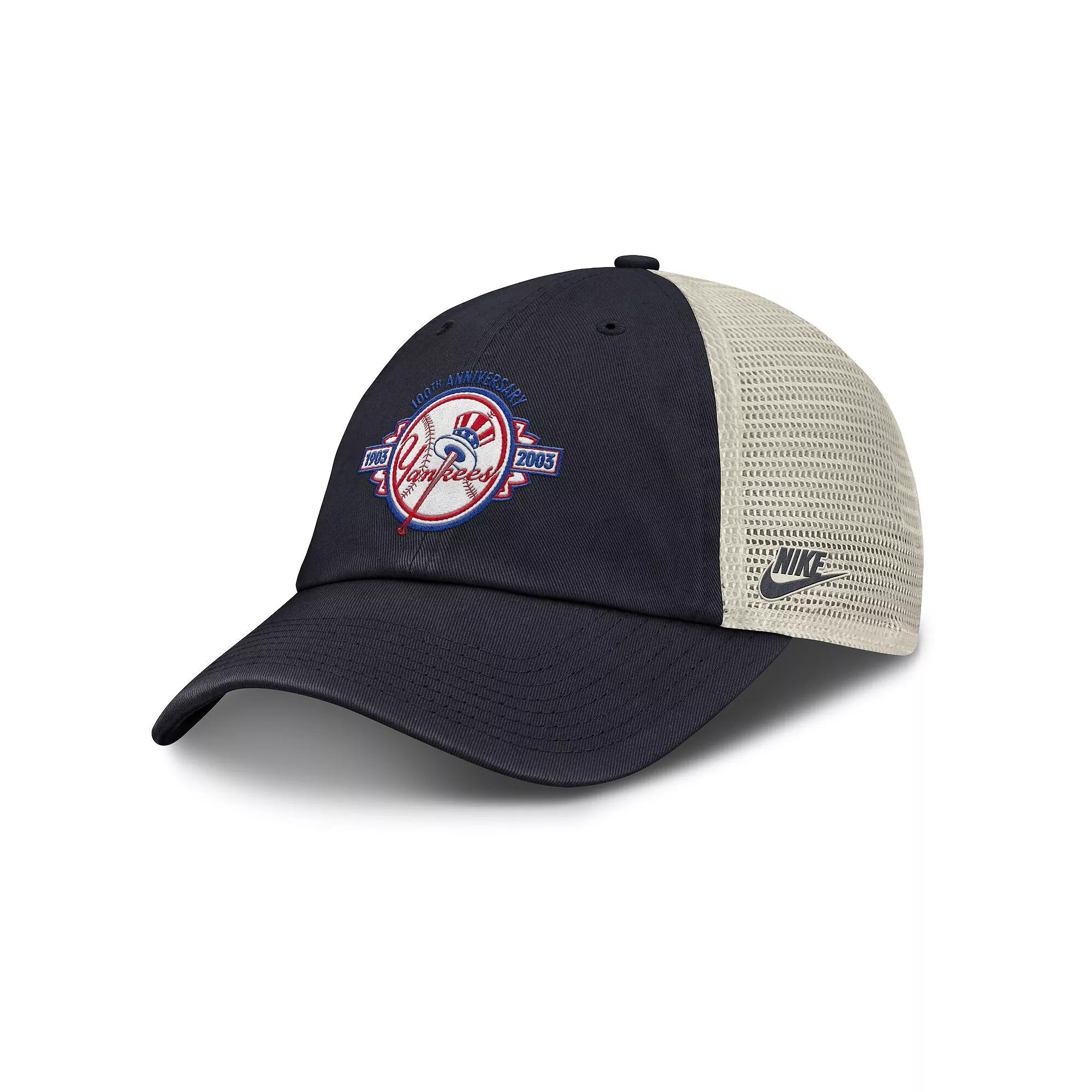 Men's Nike Navy/Natural New York Yankees Cooperstown Collection Club Trucker Adjustable Hat, Size: Medium/Large, Blue Product Image