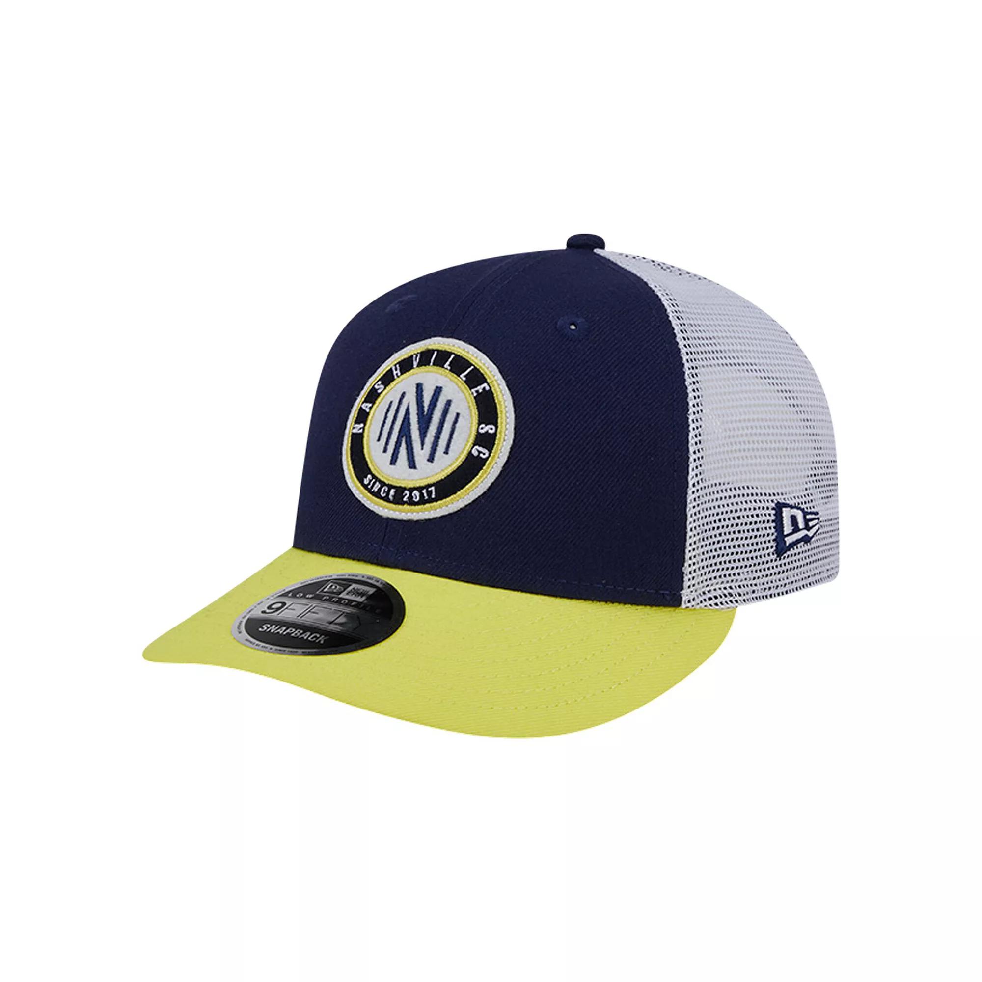 Men's New Era Navy Nashville SC Throwback Trucker Low Profile 9FIFTY Snapback Hat, Mls Blue Product Image