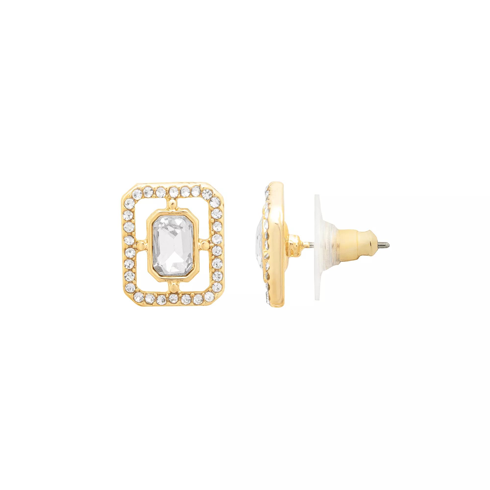 LC Lauren Conrad Gold Tone Square Halo Stud Earrings, Women's, Clear Product Image