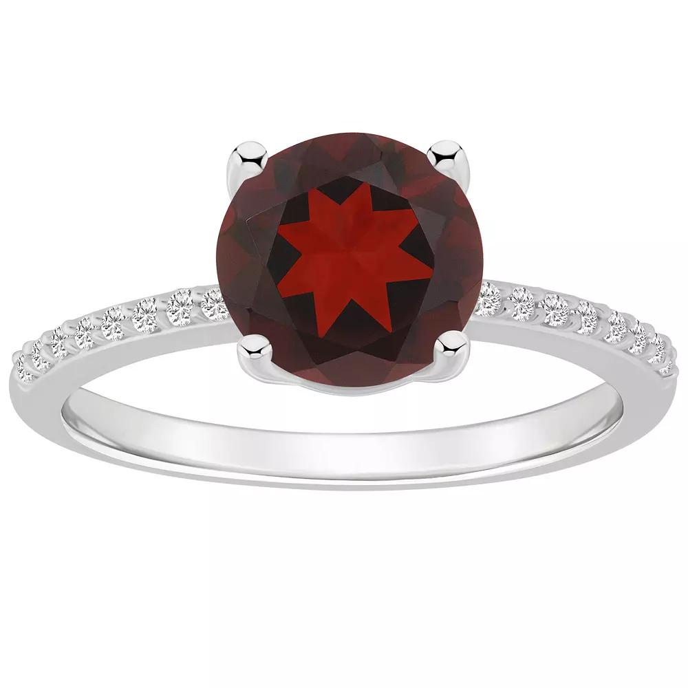 Alyson Layne 14k White Gold Round Garnet & 1/10 Carat T.W. Diamond Ring, Women's, Size: 8 Product Image