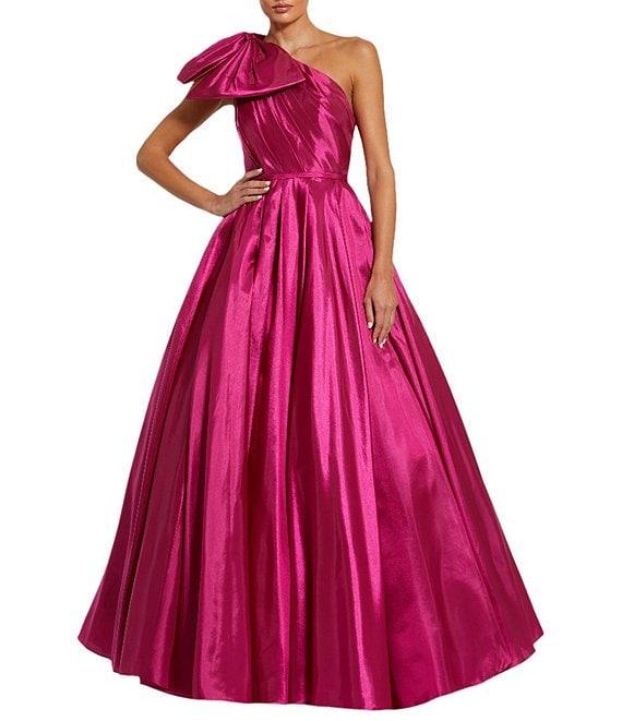 Mac Duggal Taffeta Faille One-Shoulder Neck Sleeveless Bow Detail Gown Product Image