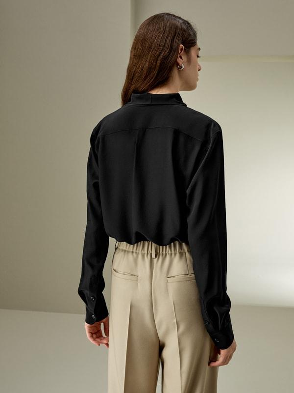 LILYSILK Womens Button Up Shirt Silk - Black Mulberry Silk - Versatile Deep V-Neck Tops S Product Image