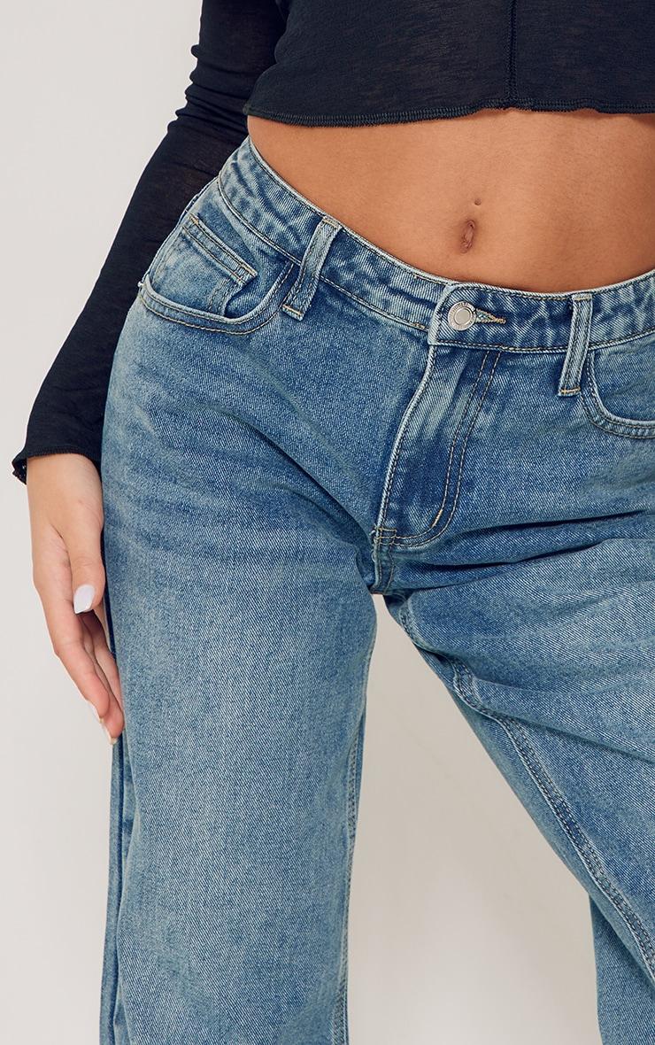 Petite Vintage Wash Rigid Low Rise Wide Leg Jeans Product Image