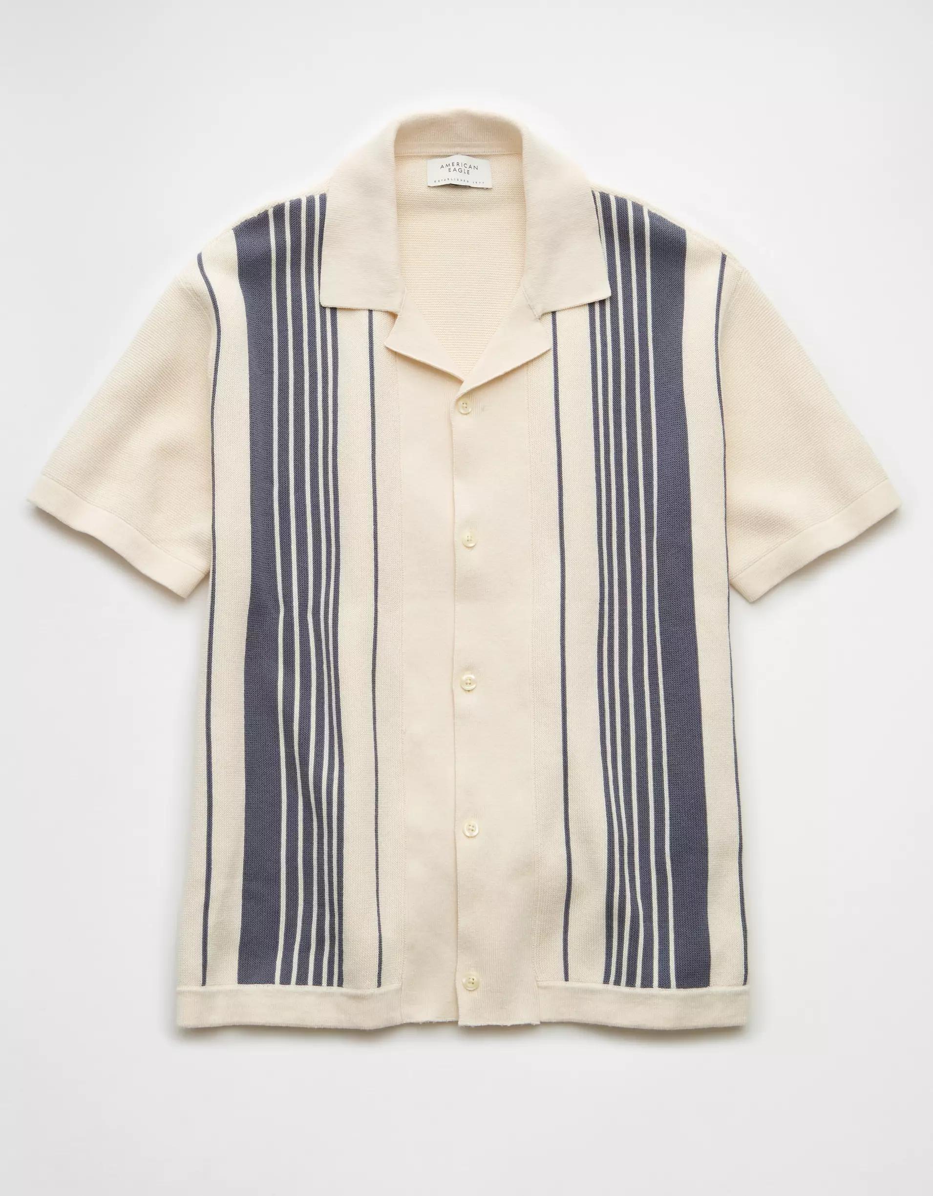 AE Weekend Striped Button-Up Sweater Polo Shirt Product Image