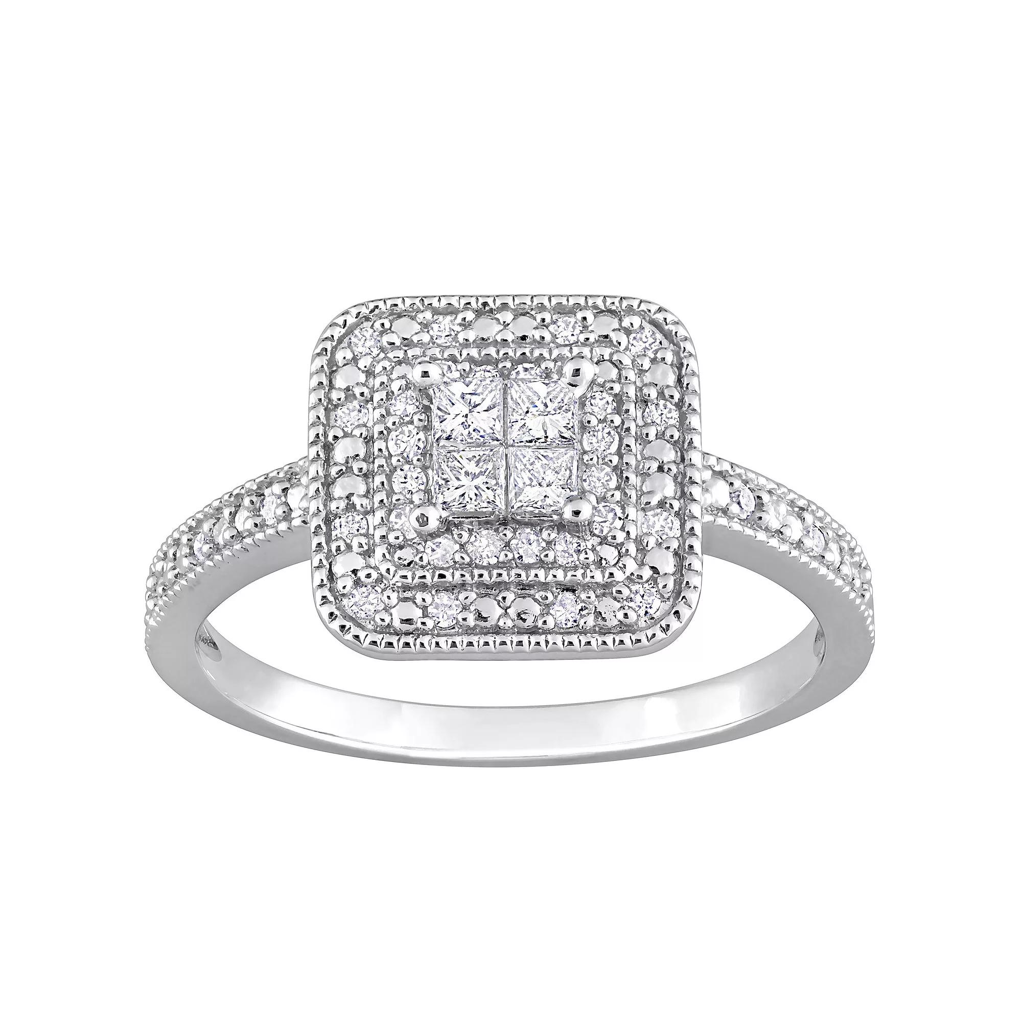 Stella Grace Sterling Silver 1/3 Carat T.W Diamond Double Halo Engagement Ring, Women's,  Product Image