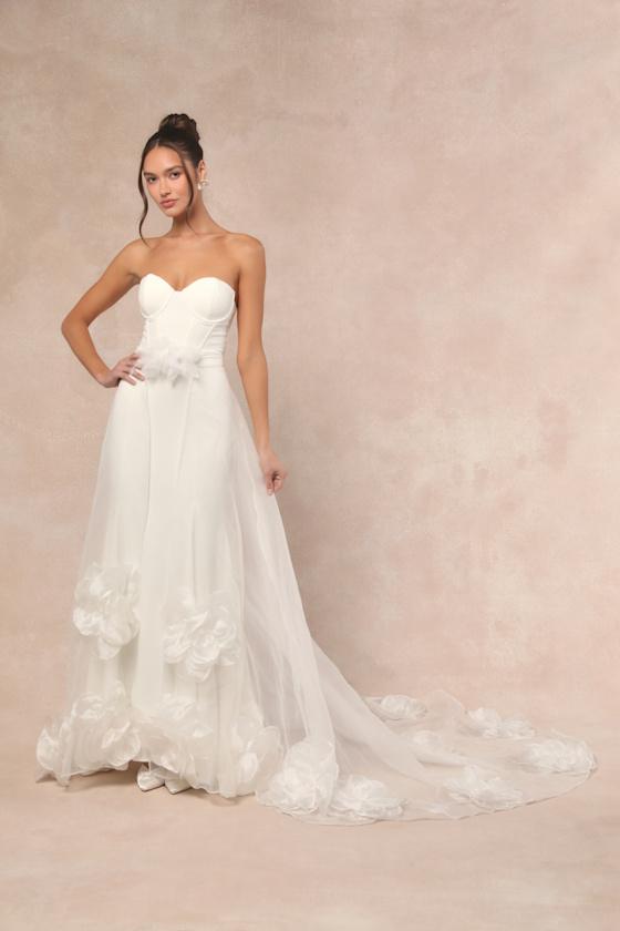 Somerie Ivory Strapless Organza Overlay Maxi Dress Product Image