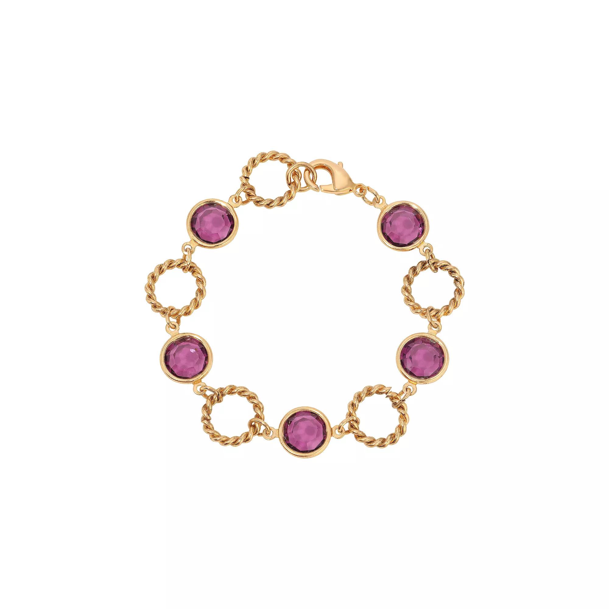 1928 Gold-Tone Purple Crystal Channel-Set Bracelet, Womens Product Image