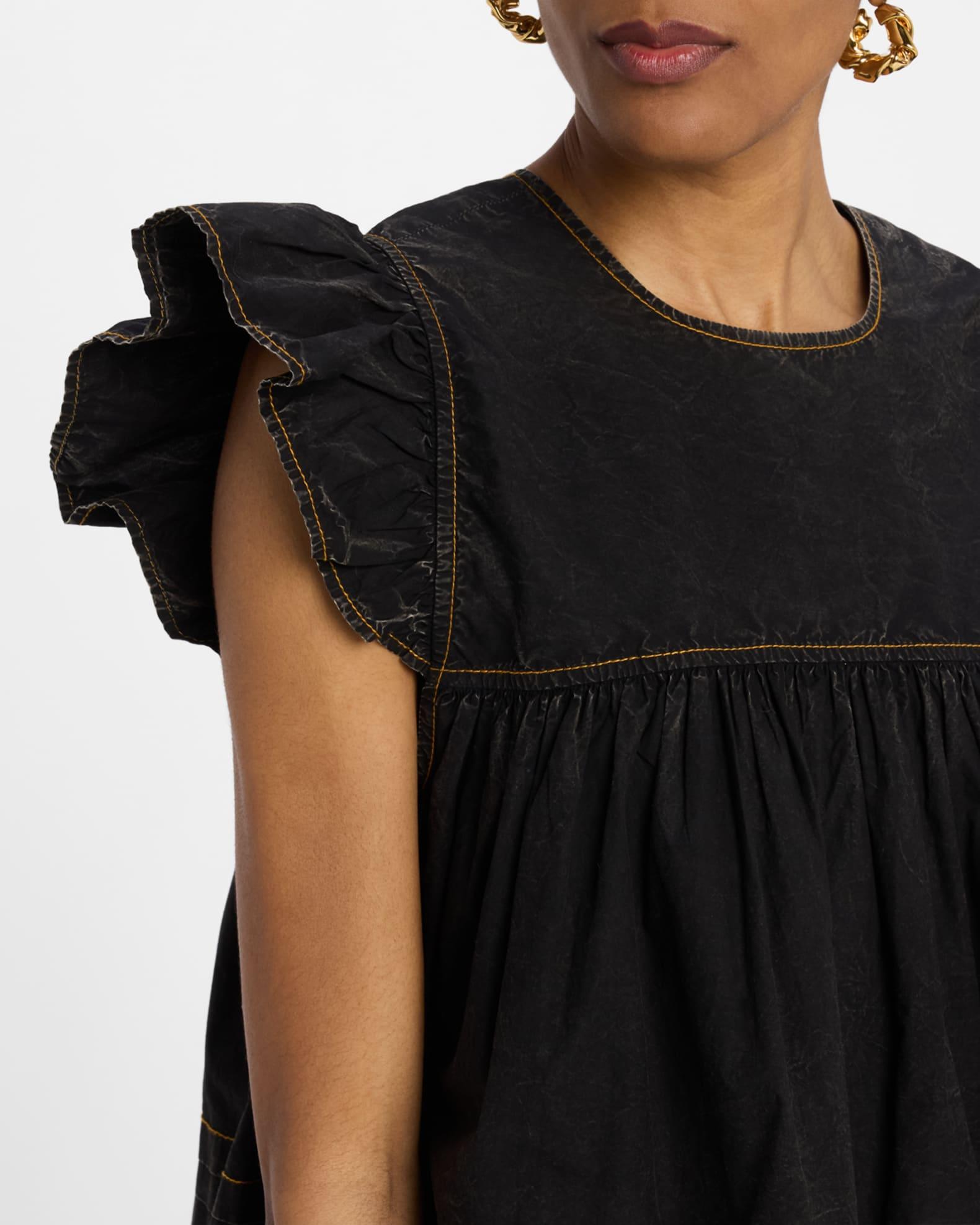 Garment-Dyed Flutter-Sleeve Babydoll Top  Product Image