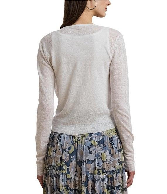 Lauren Ralph Lauren Linen Open Front Long Sleeve Tie Front Cardigan Product Image