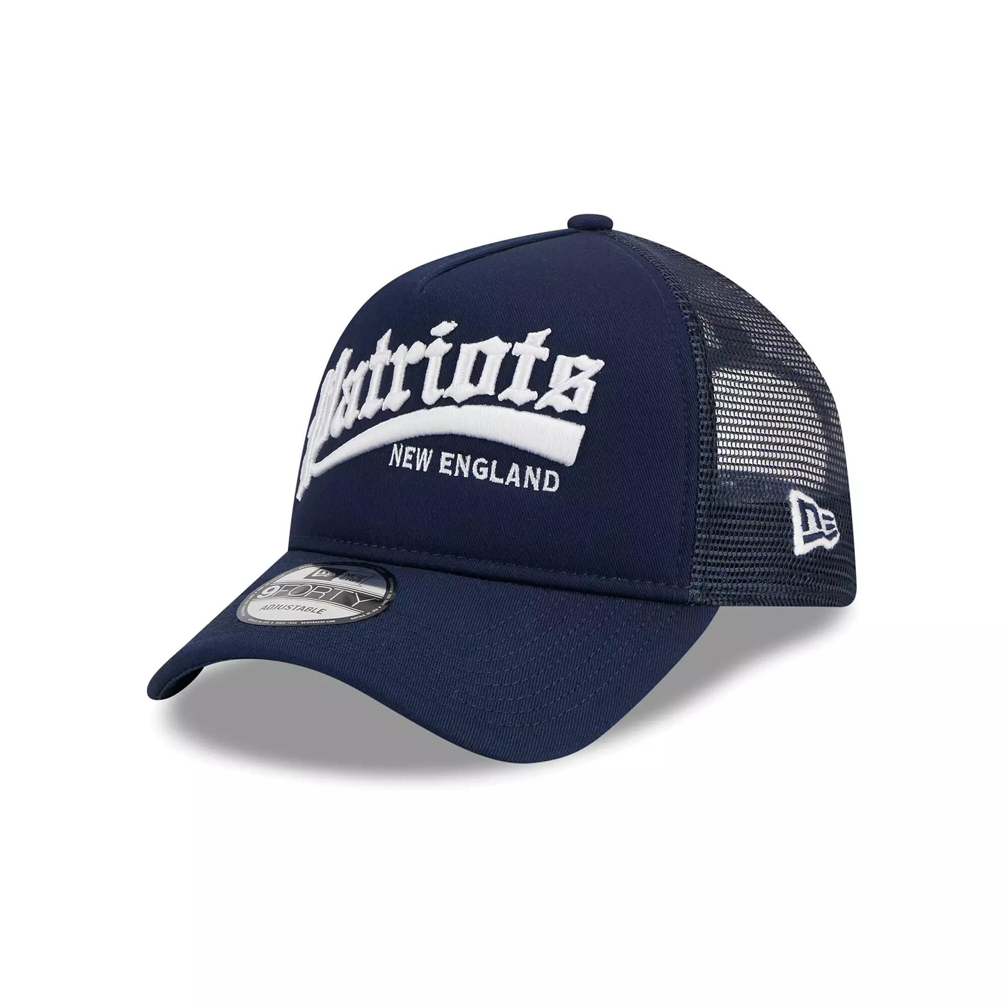 Men's New Era Navy New England Patriots Caliber Trucker 9FORTY Adjustable Hat, Blue Product Image