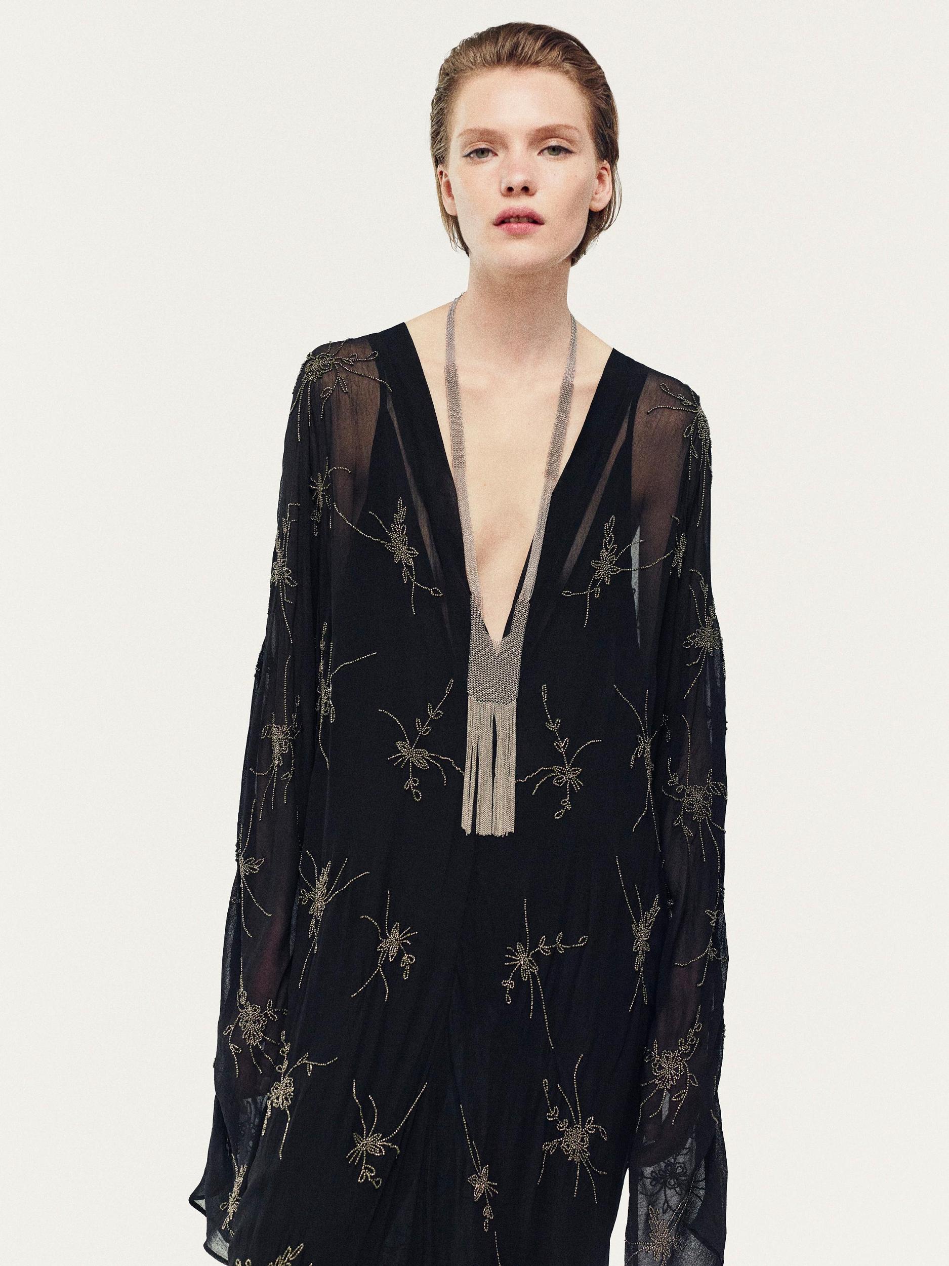 Flowing midi dress with embroidery Product Image