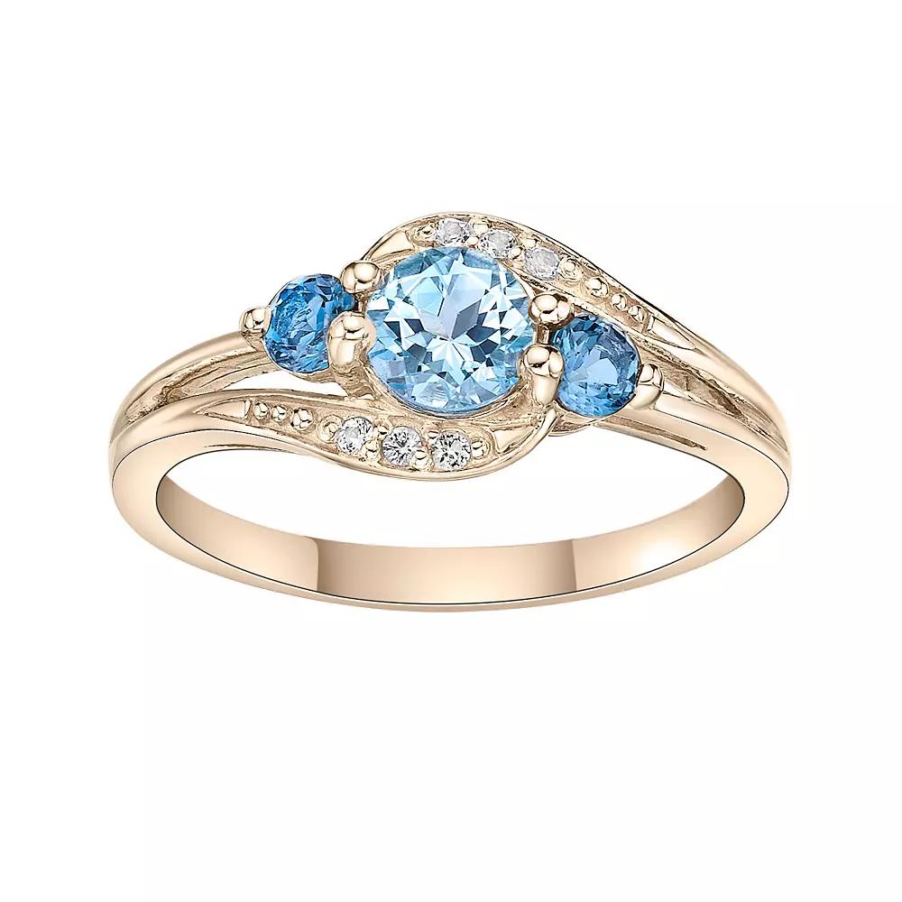 Gemminded 14k Gold Over Silver Blue, London Blue & White Topaz Ring, Women's, Size: 8, Gold Tone Product Image