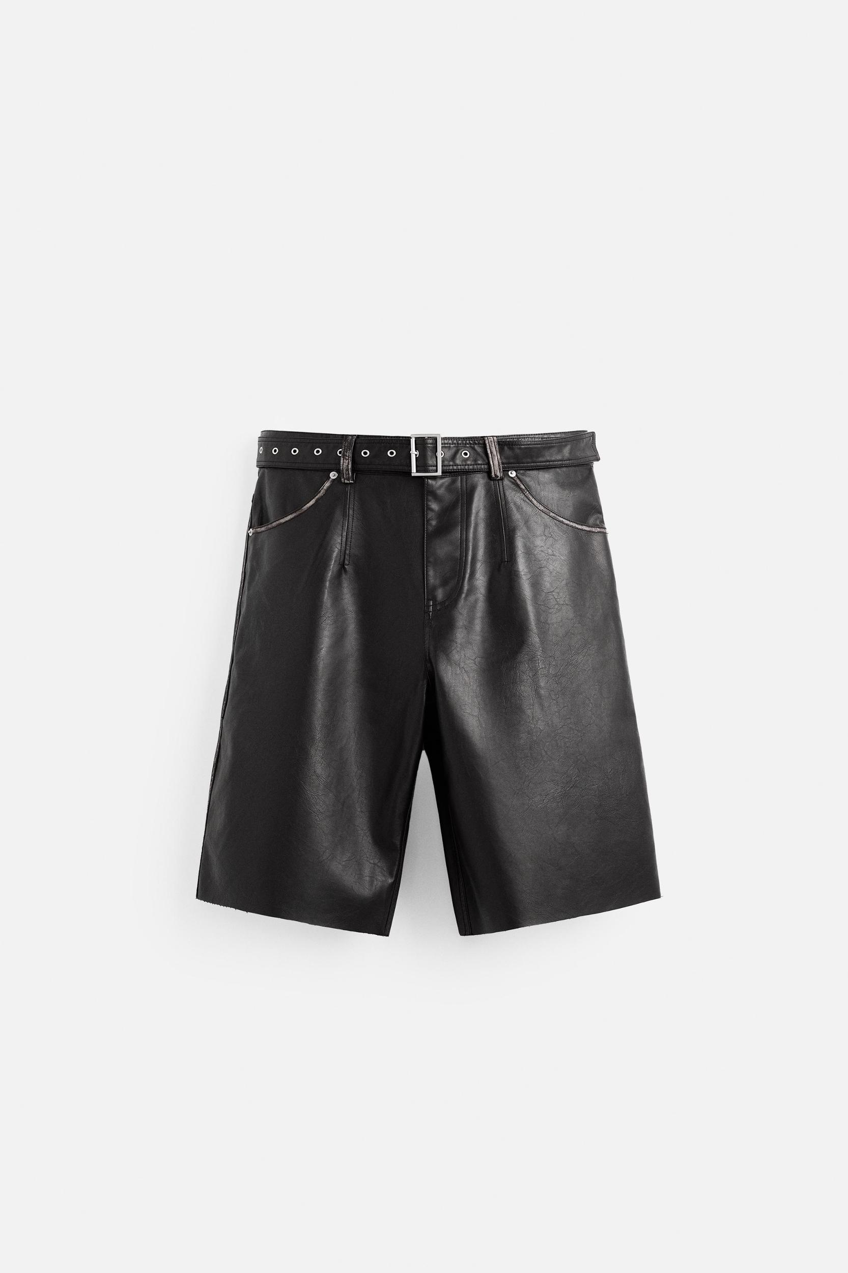 FAUX LEATHER BELTED SHORTS Product Image