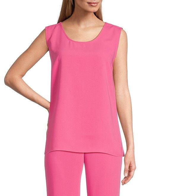 Caroline Rose Matte Crepe Scoop Neck Sleeveless Tank Top Product Image