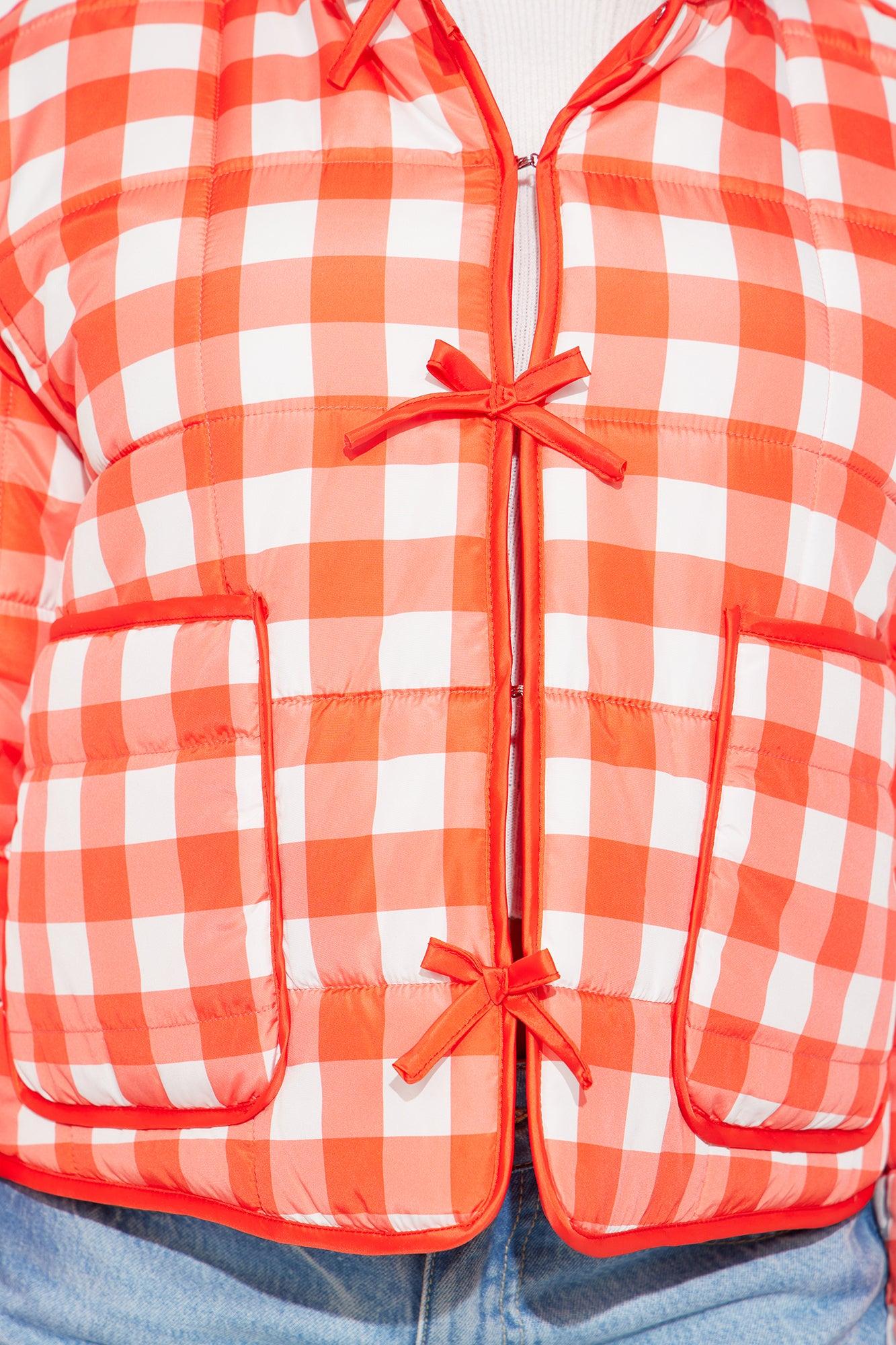 Sweet As Ever Lightweight Quilted Plaid Jacket - Red/White Product Image