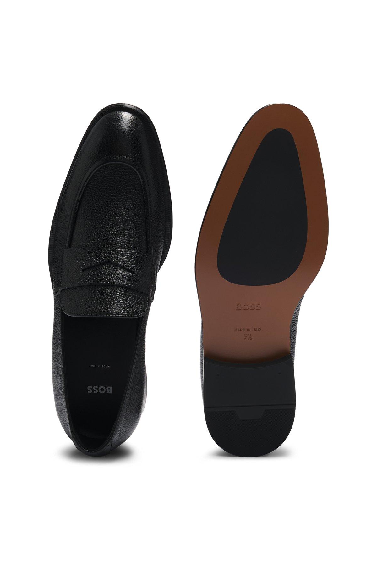 BOSS - Apron-toe slip-on loafers in grained leather - Black Product Image